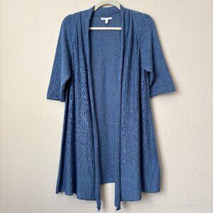 Eileen Fisher Linen Cotton Open Front Longline Short Sleeve Cardigan